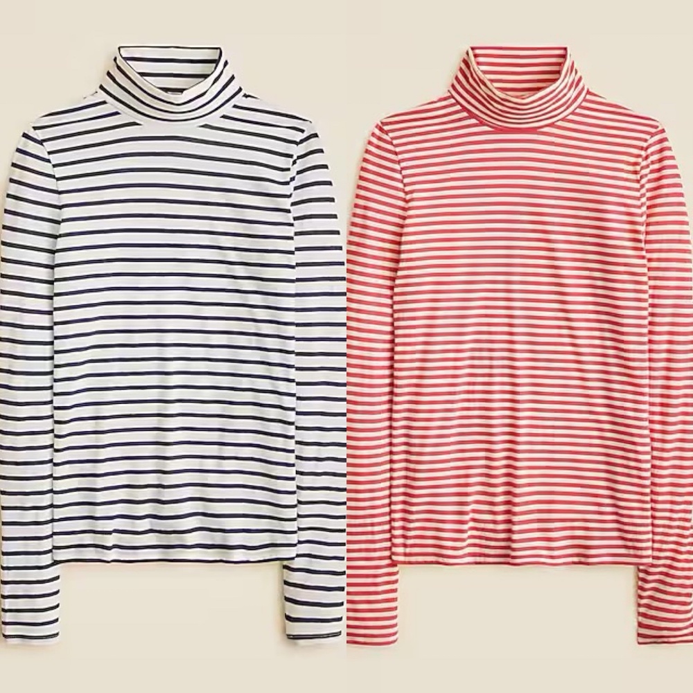 Pair of J Crew Feather Jersey Turtlenecks in stripe S